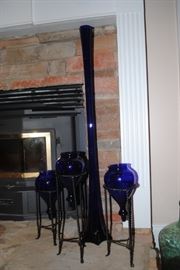 Beautiful blue set of vases and tall Bohemia glass vase