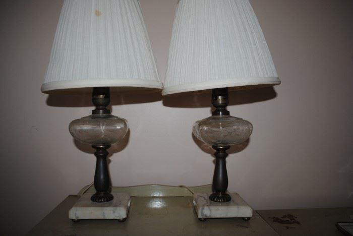 Beautiful etched glass and marble vintage lamps - they work!