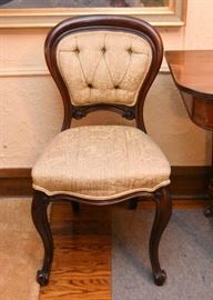 Antique Chair with Carved Details, Upholstery & Tufted Back