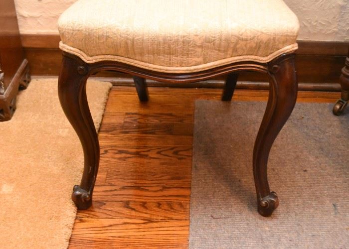 Antique Chair with Carved Details, Upholstery & Tufted Back