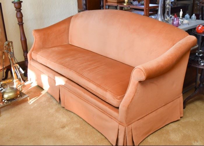 Vintage Peach Velveteen Sofa