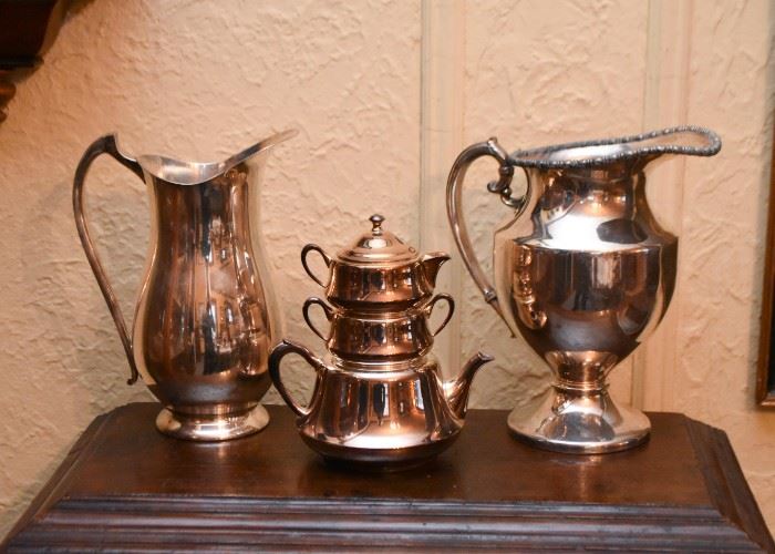 Vintage Silver Plate Pitchers & Teapot