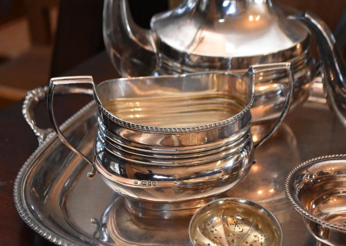 Vintage Art Deco English Sterling Silver Coffee / Tea Set,  IF & Sons London