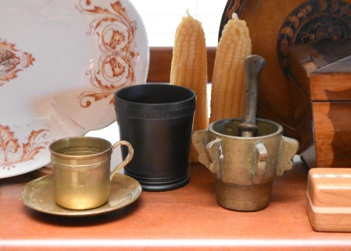 Brass Demitasse Cup, Mortar & Pestle, Etc.