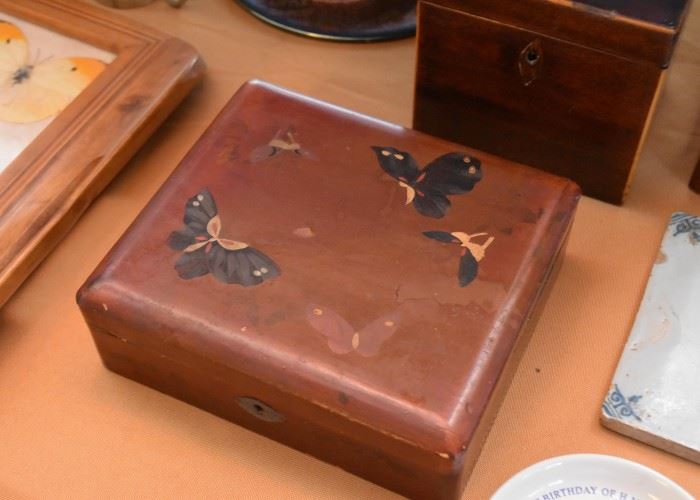 Wooden Box with Inlaid Butterflies
