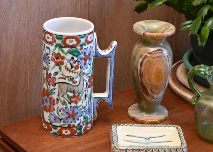 Hand Painted Ceramic Stein, Stone Vase