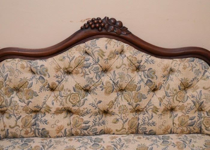 Antique / Vintage Tufted Sofa Settee with Carved Details