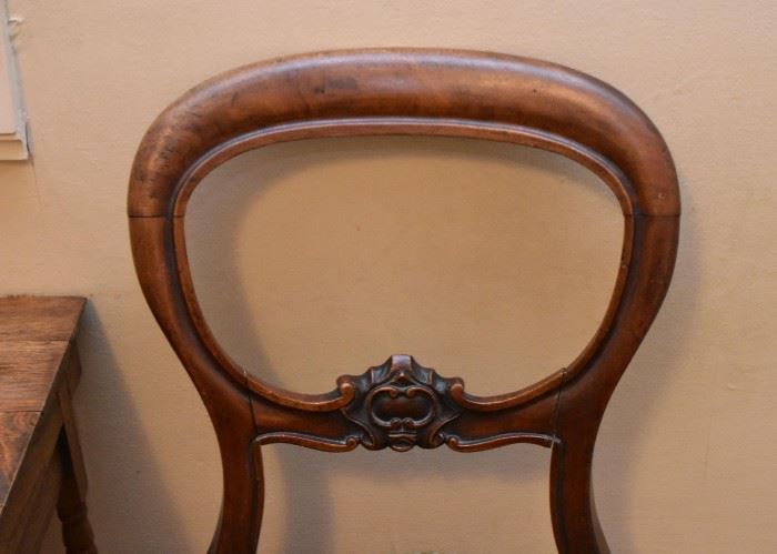Antique Chair with Carved Details & Upholstered Seat