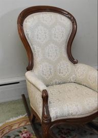 Antique / Vintage Upholstered Rocking Chair with Carved Details