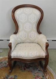 Antique / Vintage Upholstered Rocking Chair with Carved Details