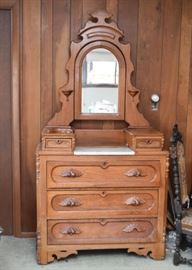 Antique Victorian Eastlake 3-Drawer Chest with Marble & Mirror