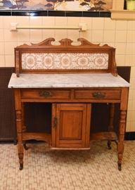 Antique Wash Stand with Tile Backsplash & Marble Top