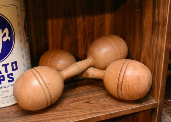 Vintage Wooden Exercise Barbells / Weights 