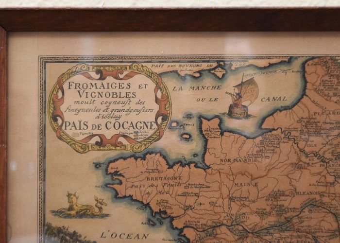 Vintage Map of France, Framed