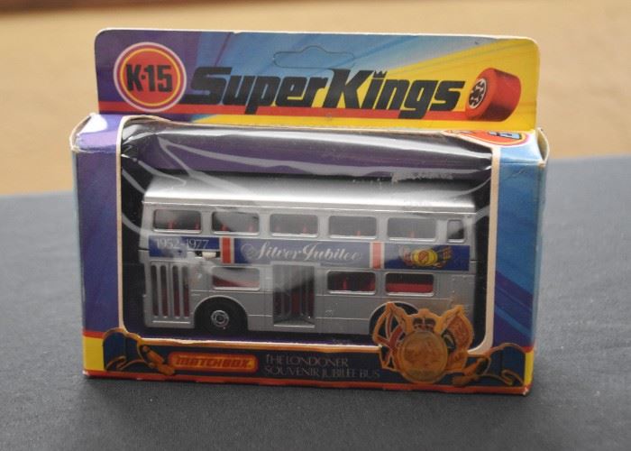 Vintage Matchbox Queen Elizabeth Silver Jubilee London Bus Toy, Super Kings (larger size, still in package)