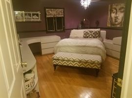 Gray mica bedroom furniture with flip open makeup table. Full size bed.