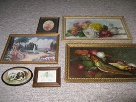 Lots of framed vintage pictures.  Nice old frames