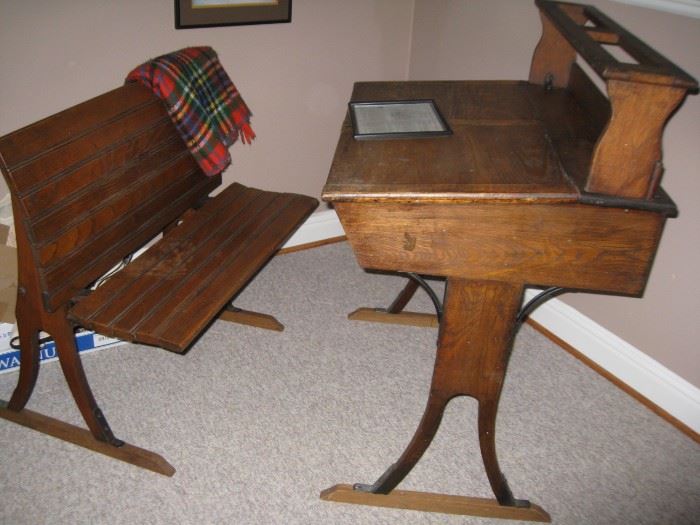 Antique student desk and bench