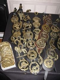 horse brasses - some with strap, some loose