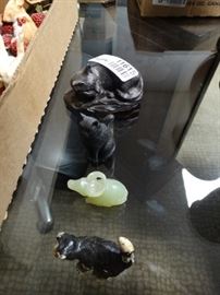 3 cat figurines 1 jade water buffalo figurine