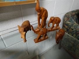 5 wood carved Elephants