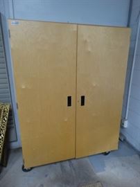 Beautiful Maple wood cabinet w 2 doors on wheels