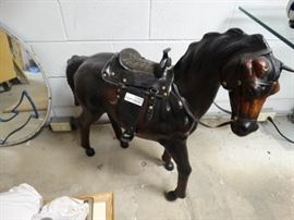Large genuine leather horse statue