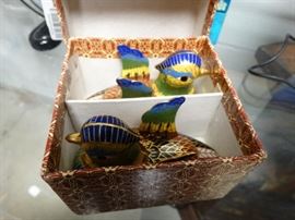Pair of enamel on brass duck trinket boxes in box ...