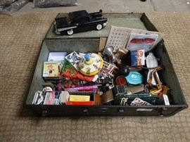 Vintage trunk w vintage toys cars misc.