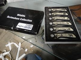 Wildlife scrimshaw collection 6 knife set in box