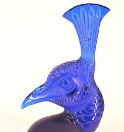 Lot 612: Lalique Cobalt Blue Glass Crystal Peacock