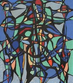 Lot 864: Russell Gould Twiggs,Am., 1898-1991, Warrior,1946, oil on masonite. Abstract Painting