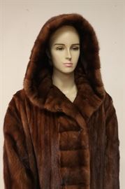 Lot 305: Full Length Brown Mink Fur Hooded Coat, Vintage Clothing
