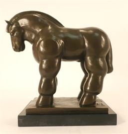 Lot 562: After Botero, Horse, bronze on marble stand