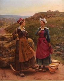 Lot 720: César Pattein Fr. 1850-1931, Breton Women O/C 1905, Oil on Canvas Painting