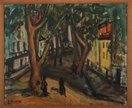 0770: Arbit Blatas, Street in Ceret, O/C Oil on Canvas Painting