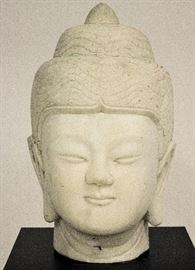 Lot 348: Large Chinese Alabaster Head of Buddha Asian Arts