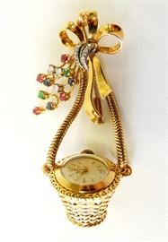 0069: 18k, Diamond, Emerald, & Sapphire Brooch/Watch