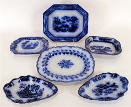 0598: Flow Blue Trays and Entree Dishes
