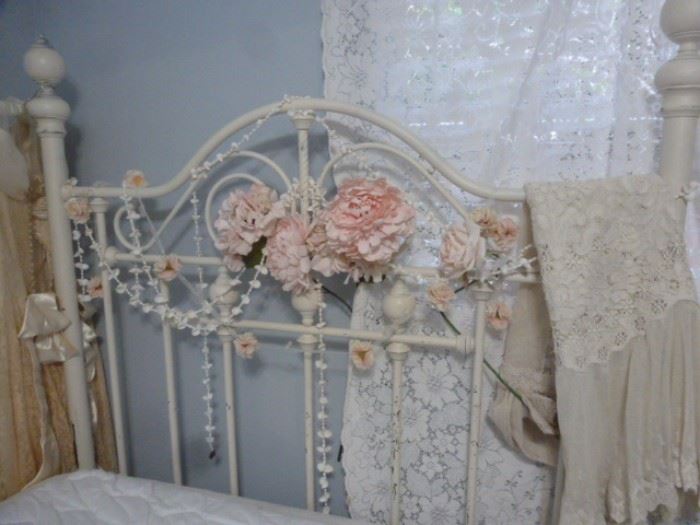 Vintage painted white Shabby Brass bed
