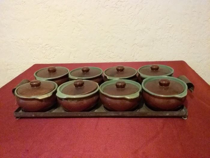 Clay Pots with Metal Tray