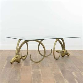 MID CENTURY MODERN BRASS IBEX HEAD COFFEE TABLE