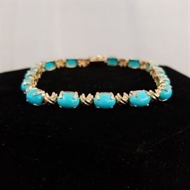 14k gold Sleeping Beauty turquoise tennis bracelet