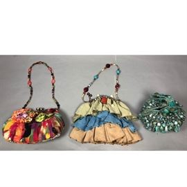 Lot 183 3pc MARY FRANCES Artisan Hand Bag Ladies Purses. 