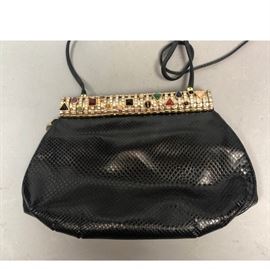 Lot 194 JUDITH LEIBER Black Lizard Designer Clutch Evenin