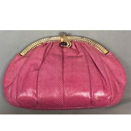 Lot 195 JUDITH LEIBER Pink Lizard Clutch Evening Bag. Rib