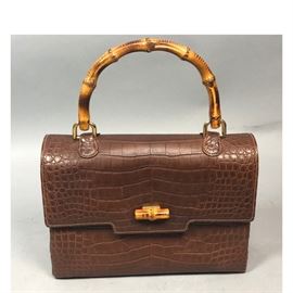 Lot 197 GUCCI Alligator Patterned Brown Leather Hand Bag.