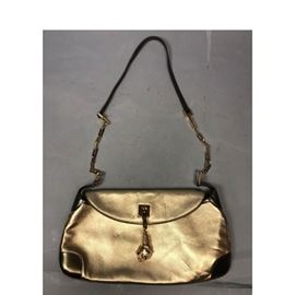 Lot 202 GUCCI Bronze Metallic Leather Clutch Purse Bag. G