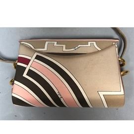 Lot 203 EMILIO PUCCI Graphic Silk Hand Bag Purse. Beige, 