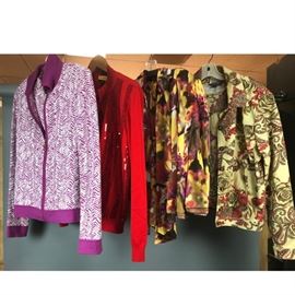 Lot 220 4 pc ST JOHN Sweater Jacket Sets. Red sweater kni